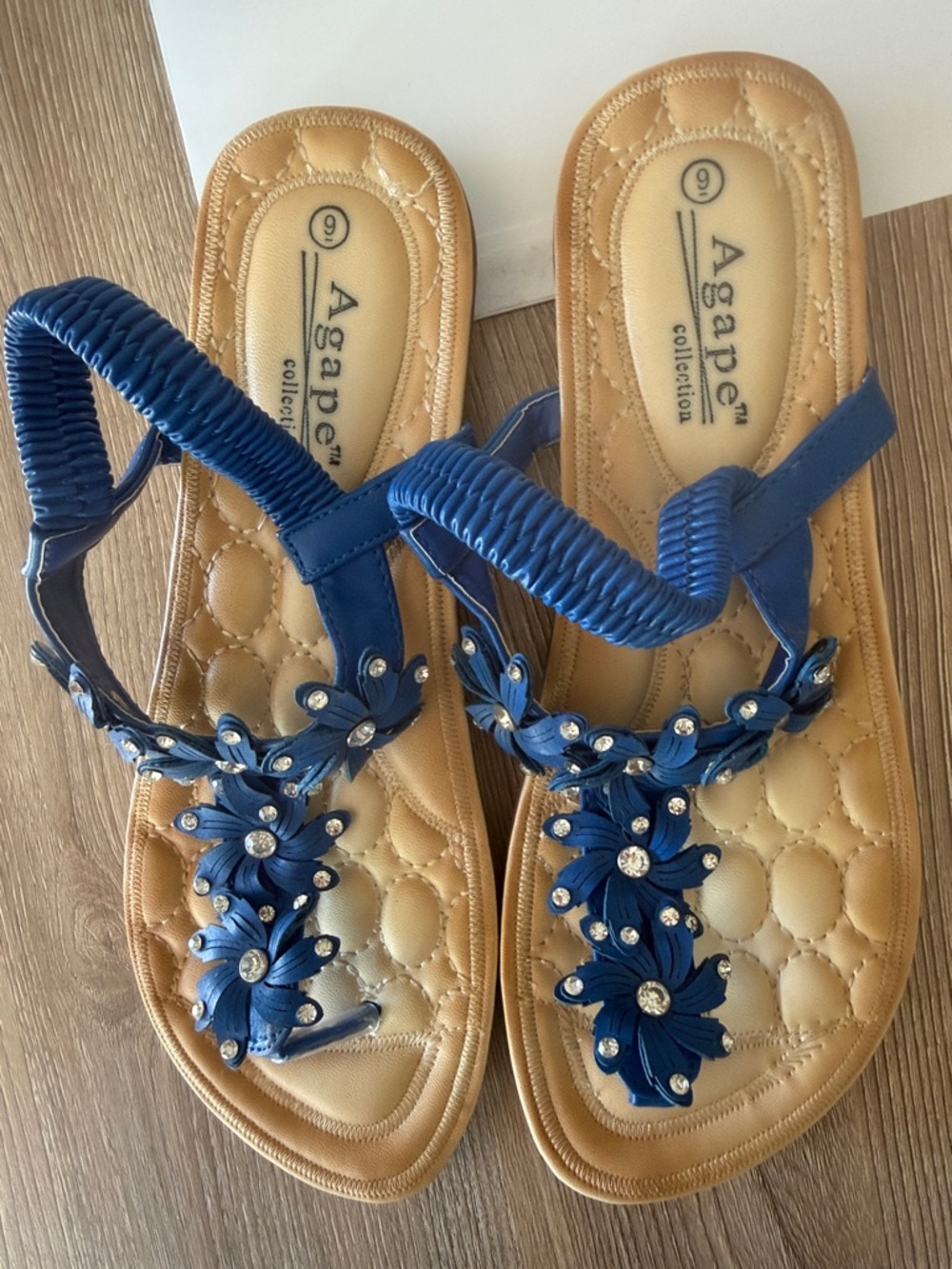 Agape Navy Floral Rhinestone Women's Sandals